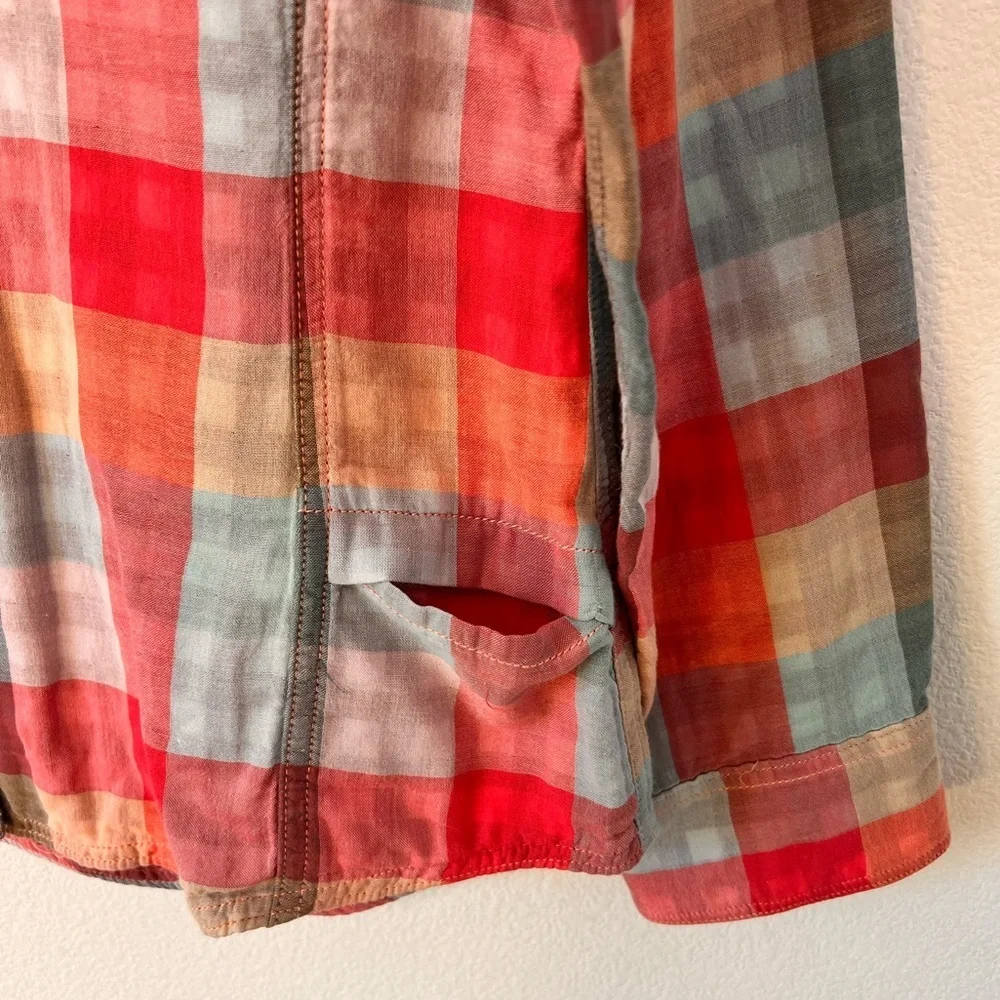 Woolrich Organic Cotton Plaid Red Orange Blue Button Down Gingham Shirt … - Picture 8 of 14